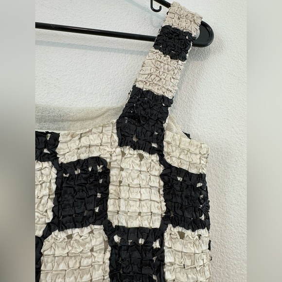 Nanushka Najya Black Cream Checked Square Neck Recycled Ribbons Mini Dress M - Picture 13 of 16
